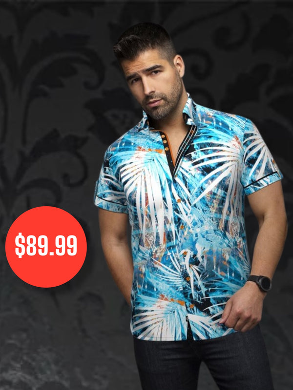 Au Noir 360° Stretch Shirt Short Sleeve | CAMERON, Turquoise