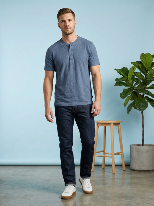 34 Heritage Slub Henley T-Shirt in Vintage indigo