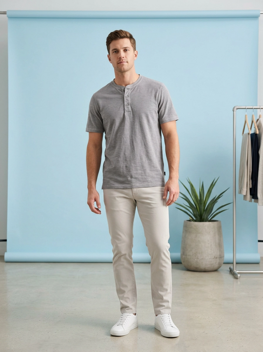 34 Heritage Slub Henley T-Shirt in Chiseled Stone