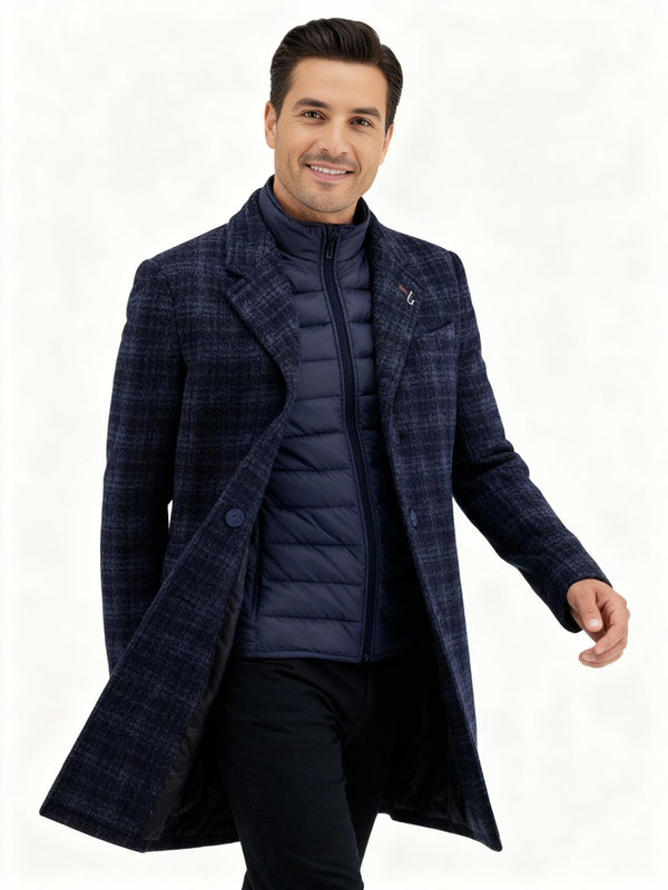 A Fish Named Fred - Manteau à carreaux bleu marine