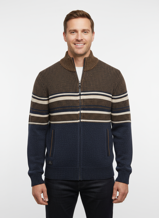 Point Zero Full Zip Chenille Sweater | Navy Bark