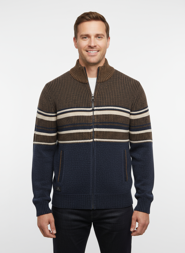 Point Zero Full Zip Chenille Sweater | Navy Bark