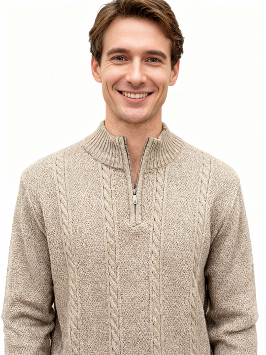 Point Zero Cable Knit Sweater 1/4 Zip | Cashew