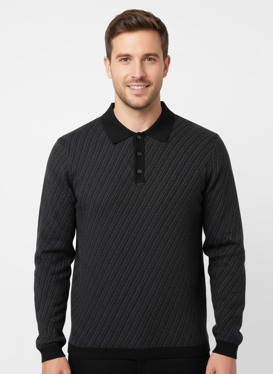 Robert Barakett Long Sleeve Polo Sweater Borja | Black