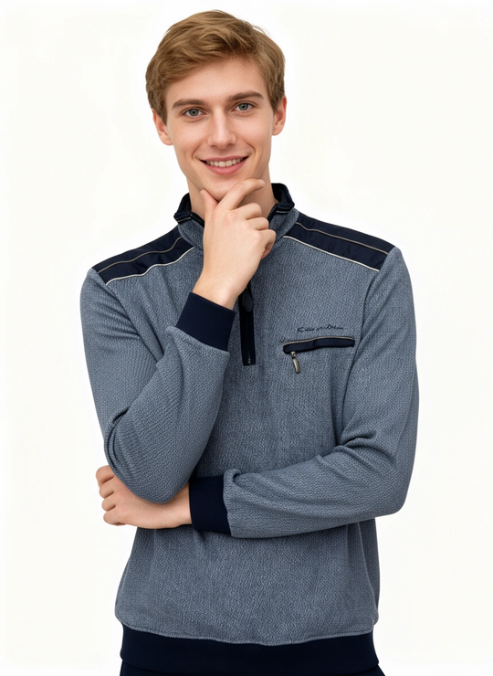 Ethnic Blue Sweater 1/4 Zip | Blue