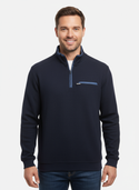 Ethnic Blue Half-Zip Sweater in Piqué Knit | Navy