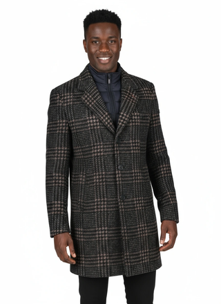 A Fish Named Fred Overcoat Check | Navy/Brown