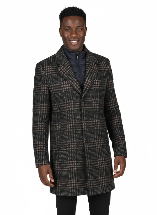 A Fish Named Fred Overcoat Check | Navy/Brown