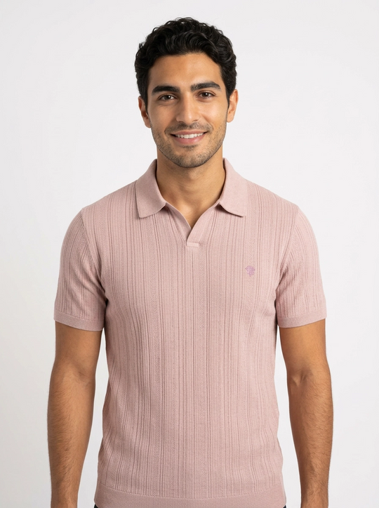 John Varvatos Leonardo Johnny Collar Polo | Pink Sand