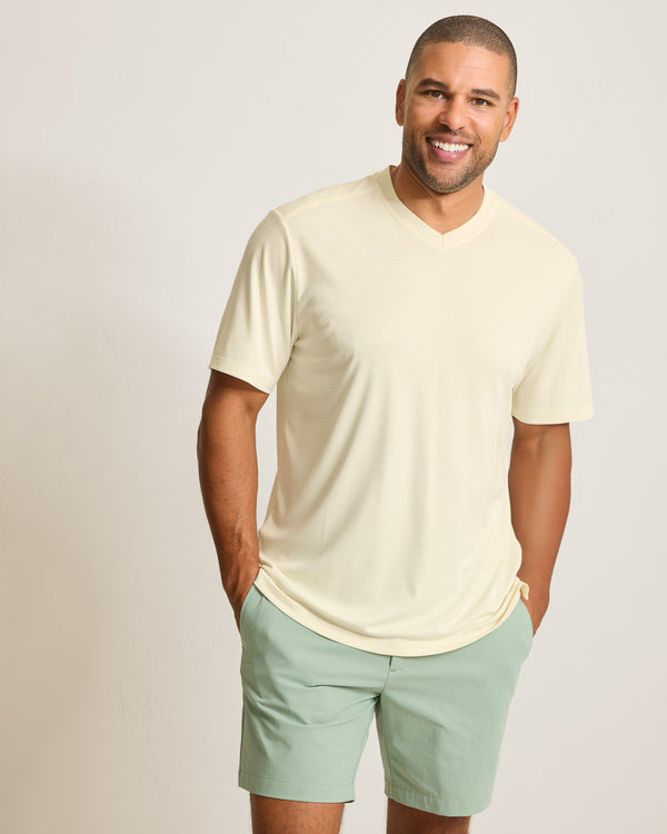 Tommy Bahama Bay Stripe V-Neck IslandZone® T-Shirt | Vanilla Ice