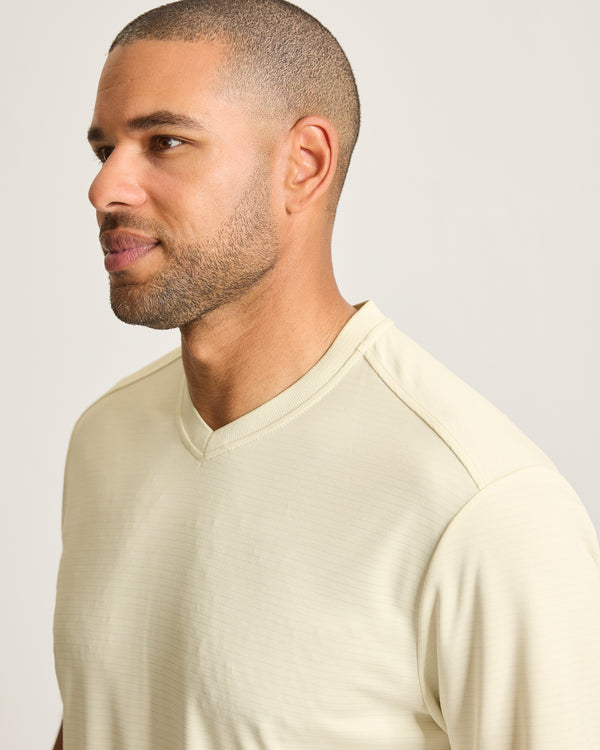 Tommy Bahama Bay Stripe V-Neck IslandZone® T-Shirt | Vanilla Ice