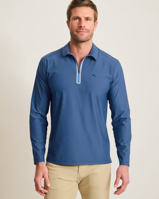 Tommy Bahama Pebble Coast Zip Polo Long Sleeve | Bering Blue
