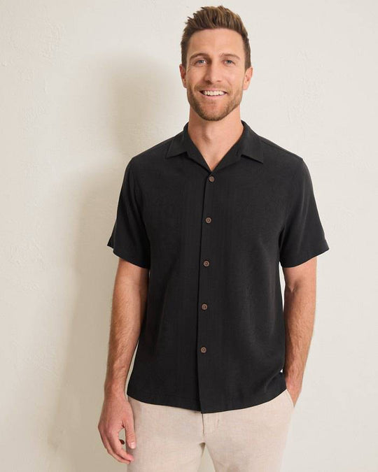Tommy Bahama Maui Border Silk Camp Shirt | Black