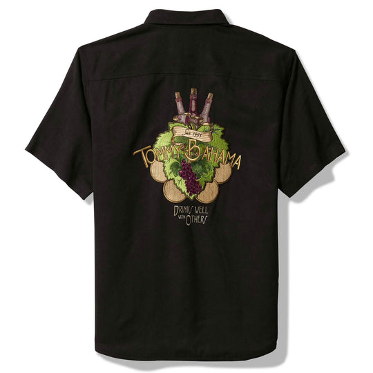 Tommy Bahama Drinks Well With Others Embroidered Silk Camp Shirt | Black