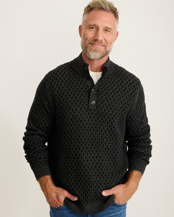 Tommy Bahama Cross Cable Button-Neck Sweater | Black