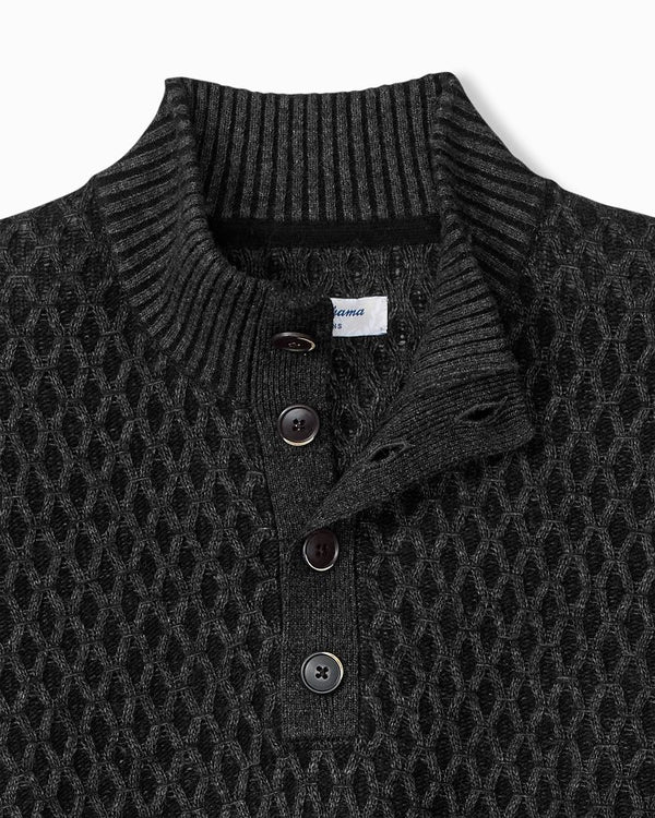 Tommy Bahama Cross Cable Button-Neck Sweater | Black