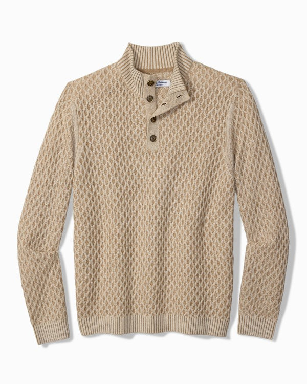Tommy Bahama Cross Cable Button-Neck Sweater | Hazelnut Cream