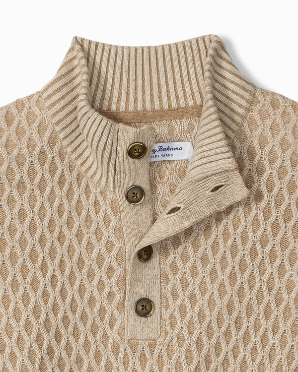 Tommy Bahama Cross Cable Button-Neck Sweater | Hazelnut Cream