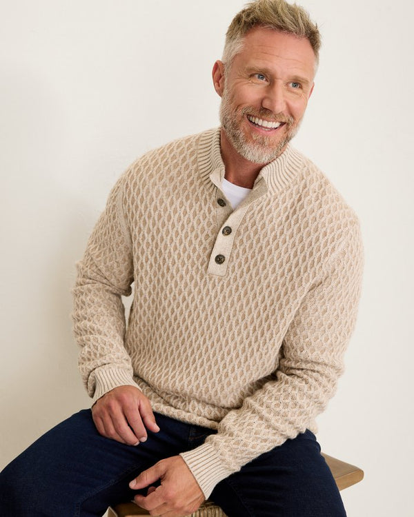 Tommy Bahama Cross Cable Button-Neck Sweater | Hazelnut Cream