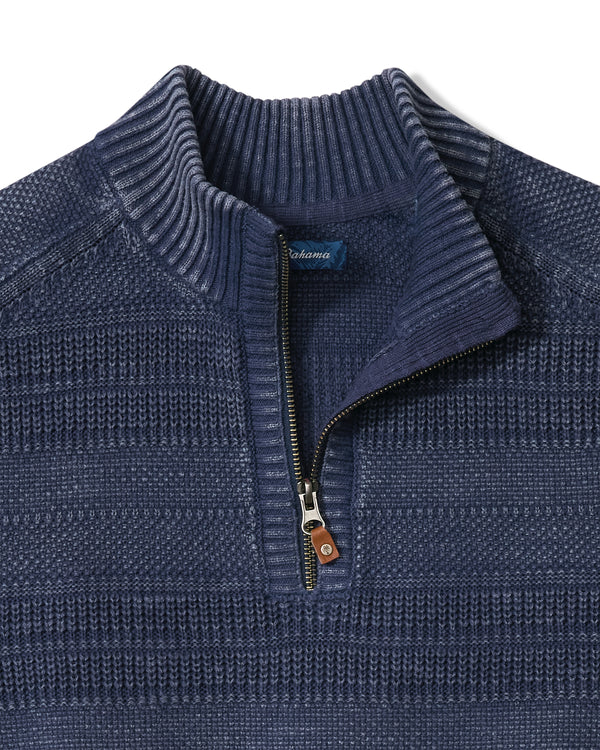 Tommy Bahama Saltwater Tides - Pull texturé demi-zip - Carbon Navy
