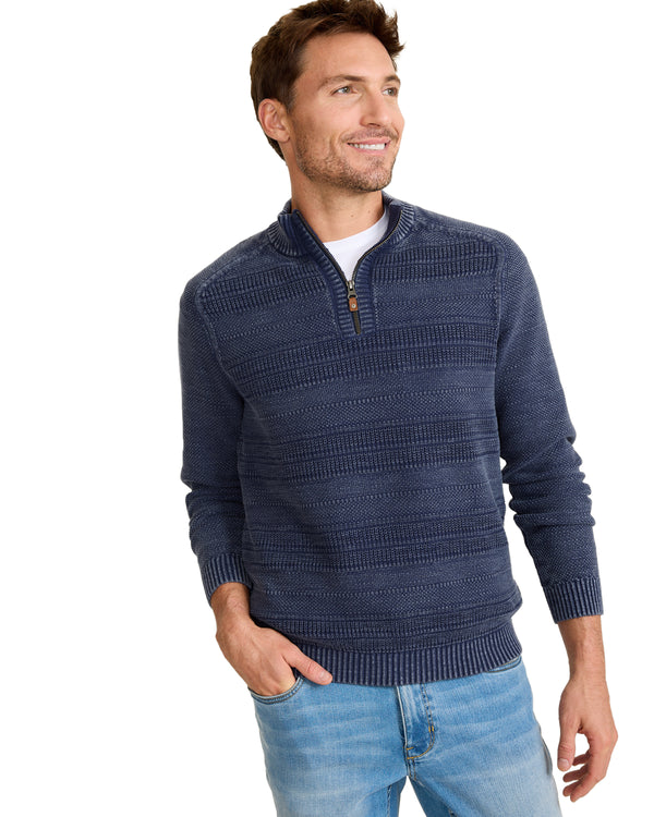 Tommy Bahama Saltwater Tides - Pull texturé demi-zip - Carbon Navy