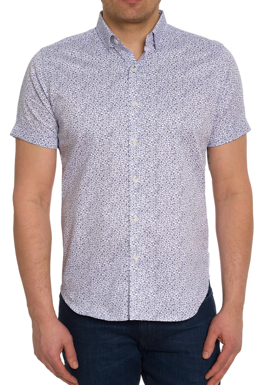 Bell Flower Shirt Short Sleeve, Navy - Caswell's Fine Menswear
