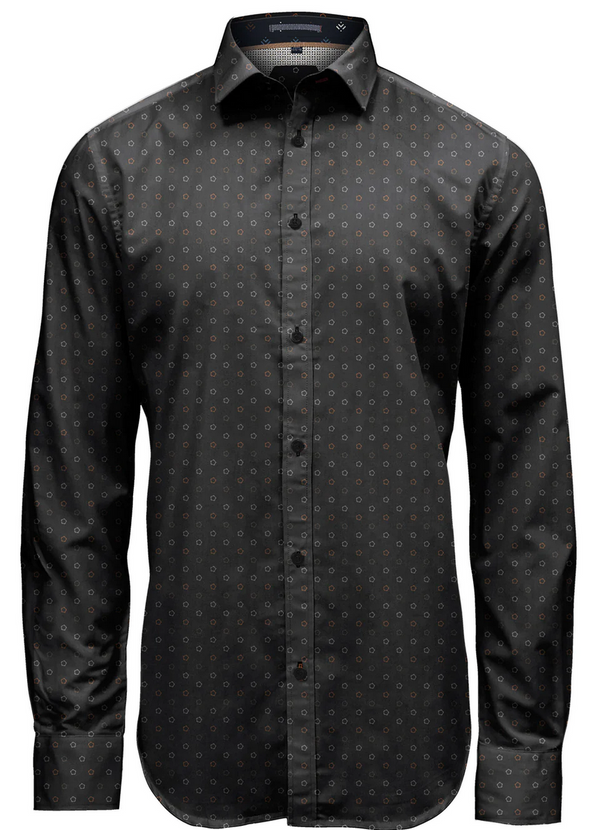 Point Zero Print Shirt, Black - Caswell's Fine Menswear