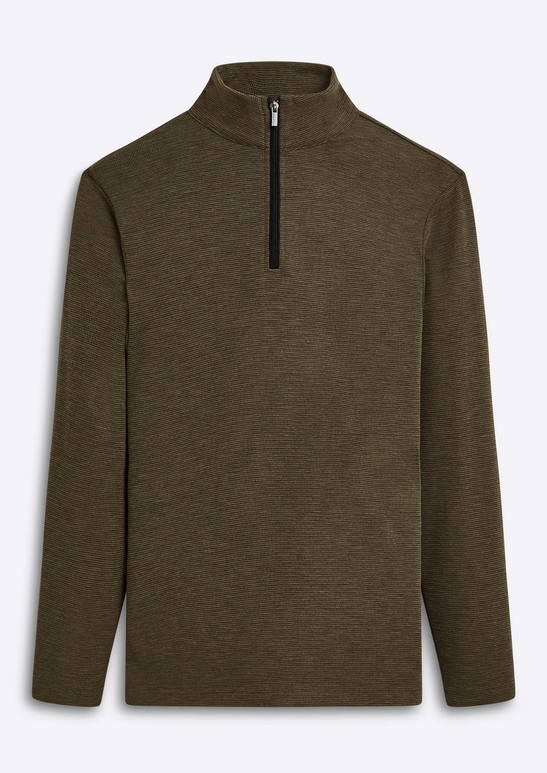 Bugatchi 1/4 Zip Sweater, Khaki - Caswell's Fine Menswear