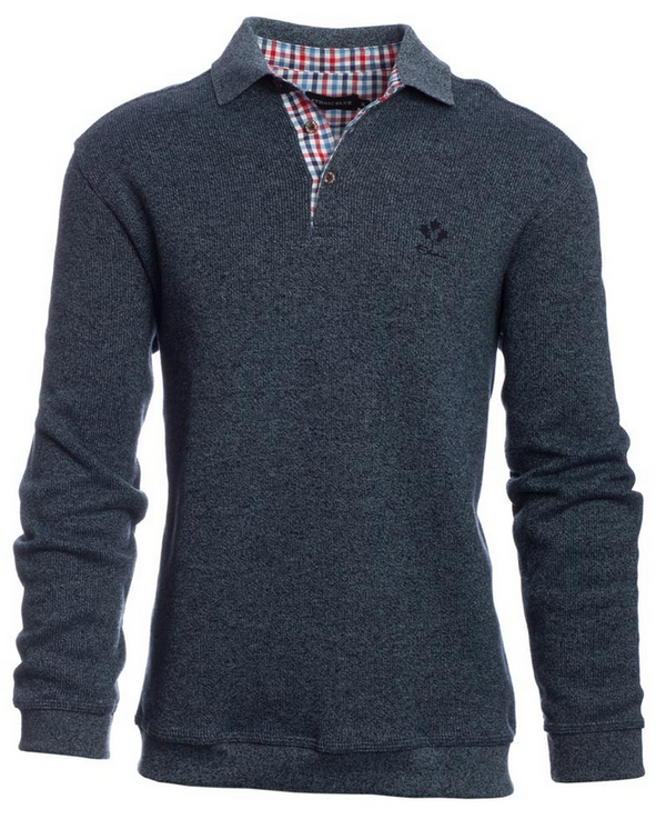 Ethnic Blue Polo Sweater, Denim Blue - Caswell's Fine Menswear