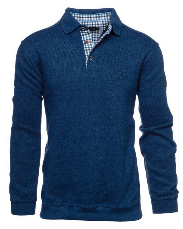 Ethnic Blue Polo Sweater, Indigo/Royal - Caswell's Fine Menswear