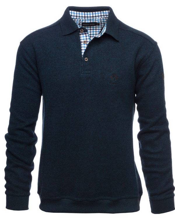 Ethnic Blue Polo Sweater, Dark Teal - Caswell's Fine Menswear