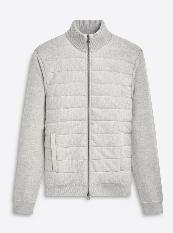 Bugatchi Full Zip Mock Sweater, Cement - Caswell's Fine Menswear