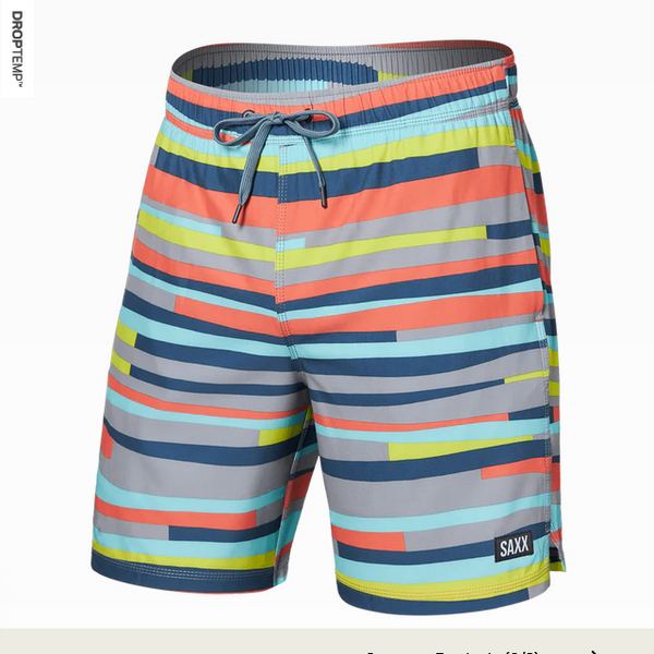 Saxx Oh Buoy Stretch Volley Swim Shorts 7" / Improv Stripe-Alloy Multi - Caswell's Fine Menswear