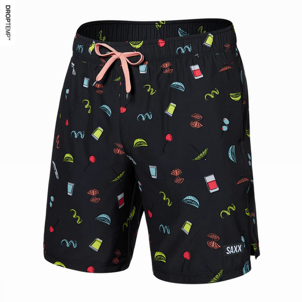 Saxx Oh Buoy Stretch Volley Swim Shorts 7" / Twists and Shots-Faded Blk - Caswell's Fine Menswear