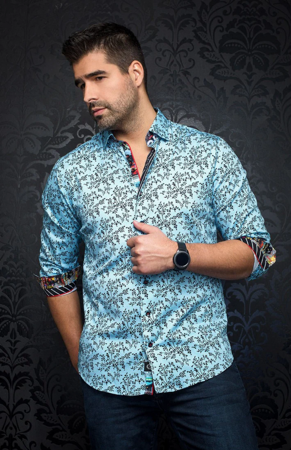 Au Noir Stretch Shirt | VICTOR, Turquoise - Caswell's Fine Menswear