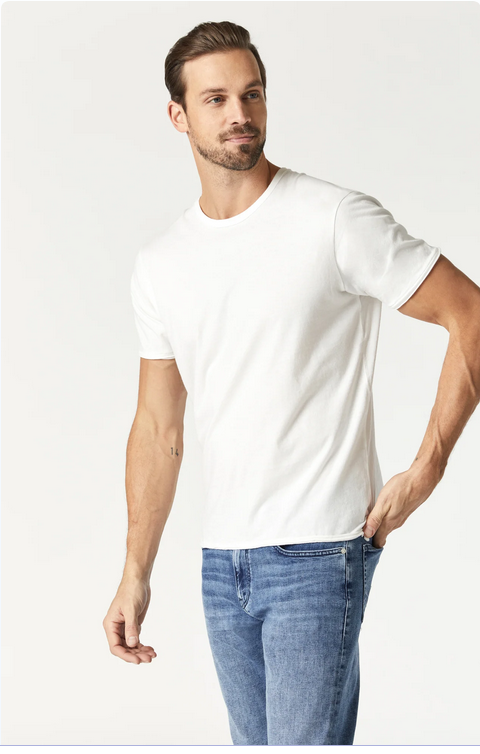 Mavi Raw Edge T-Shirt | White - Caswell's Fine Menswear