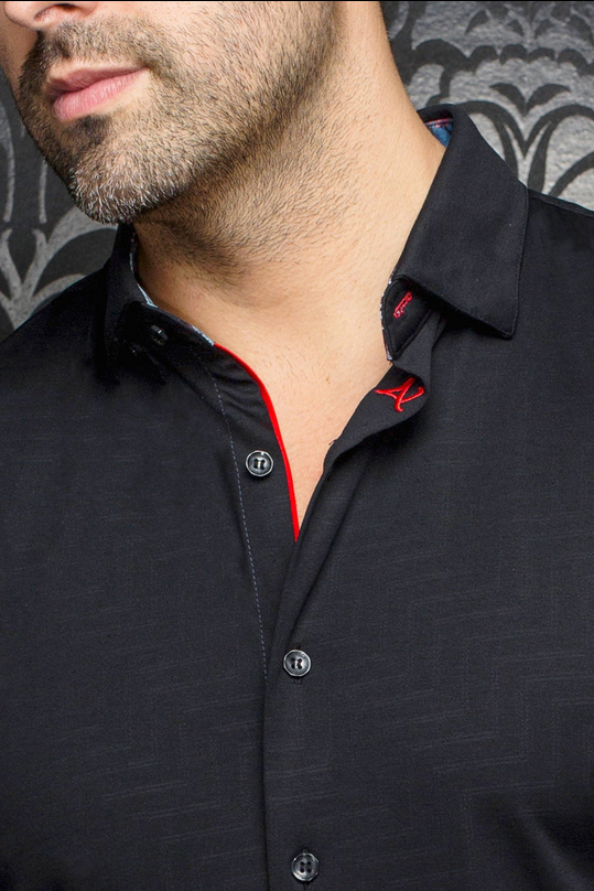 Au Noir Stretch Shirt Short Sleeve | DIVENERE, BLACK - Caswell's Fine Menswear