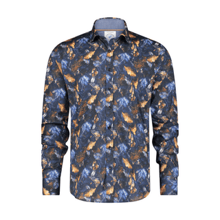 A Fish Named Fred Shirt Autumn Leaves | Navy - Caswell's Fine Menswear