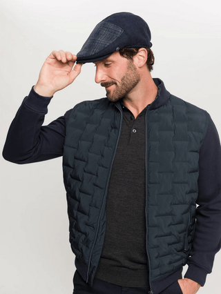 Bugatti Peaked Cap with Glencheck Patchwork | Navy - Caswell's Fine Menswear