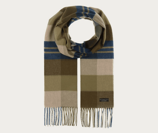 Bugatti Cashmink Scarf Check Pattern - Made in Germany | Olive - Caswell's Fine Menswear