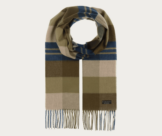 Bugatti Cashmink Scarf Check Pattern - Made in Germany | Olive