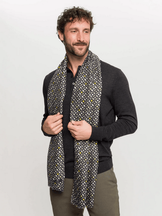 Bugatti Scarf with Emerald Print | Olive - Caswell's Fine Menswear