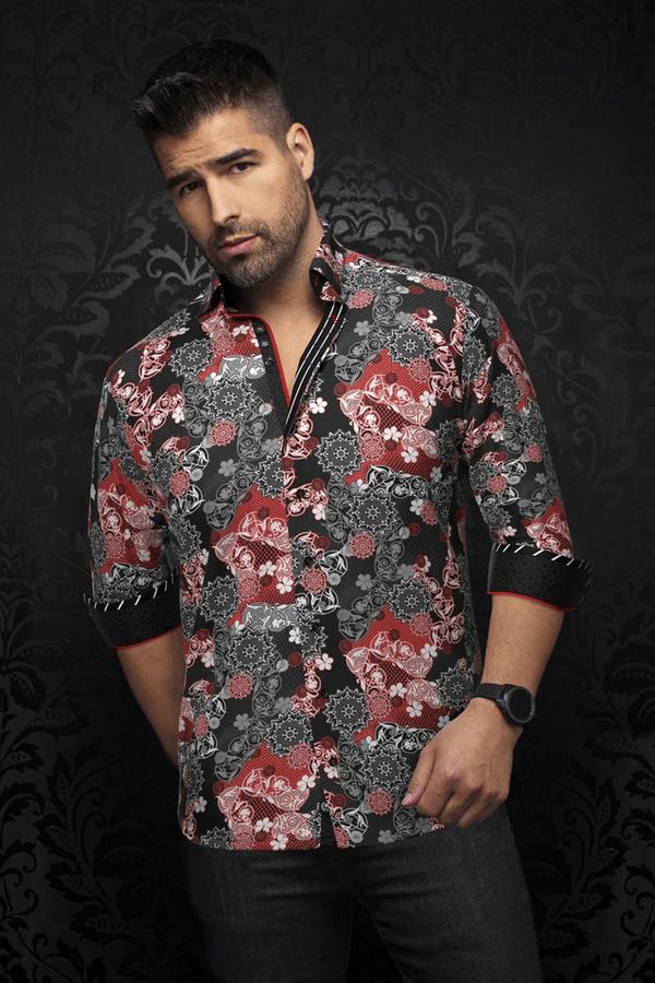 Au Noir 360° Stretch Shirt | ALBORI, Black/Red - Caswell's Fine Menswear