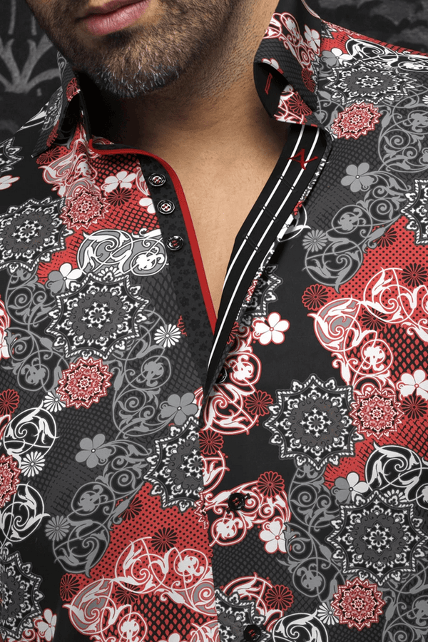 Au Noir 360° Stretch Shirt | ALBORI, Black/Red - Caswell's Fine Menswear