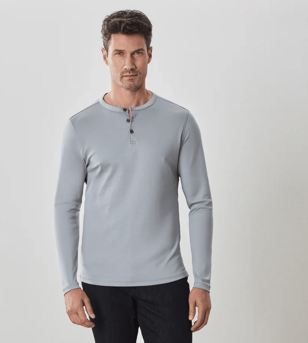 The Barakett Long-Sleeve Henley | Monument Grey - Caswell's Fine Menswear