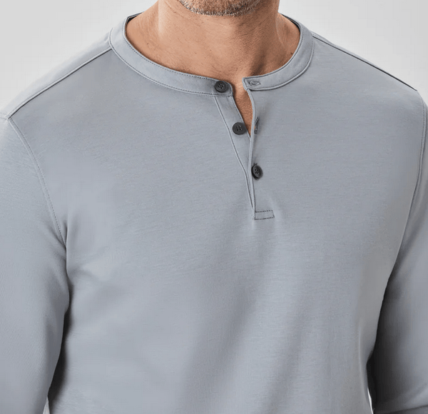 The Barakett Long-Sleeve Henley | Monument Grey - Caswell's Fine Menswear