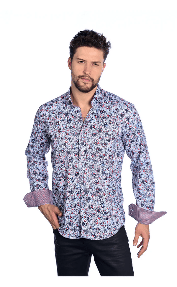 Mizumi Shirt Long Sleeve | White/Multi - Caswell's Fine Menswear