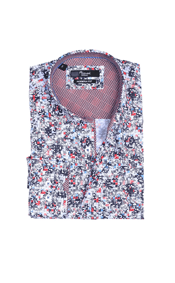 Mizumi Shirt Long Sleeve | White/Multi - Caswell's Fine Menswear