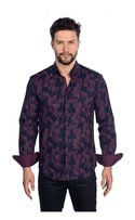 Mizumi Shirt Long Sleeve | Navy/Burgandy - Caswell's Fine Menswear