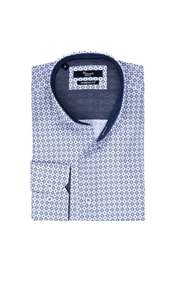 Mizumi Shirt Long Sleeve | White/Navy - Caswell's Fine Menswear